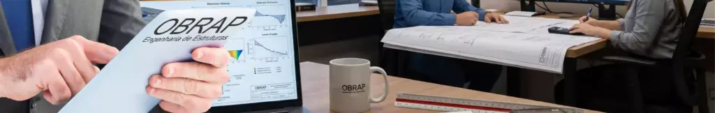 Consultoria estrutural da OBRAP Engenharia de Estruturas com análise técnica, pranchas de projeto e reunião especializada.