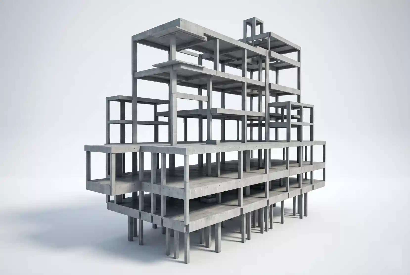 Modelo 3D de estrutura em concreto armado desenvolvido pela OBRAP Engenharia de Estruturas