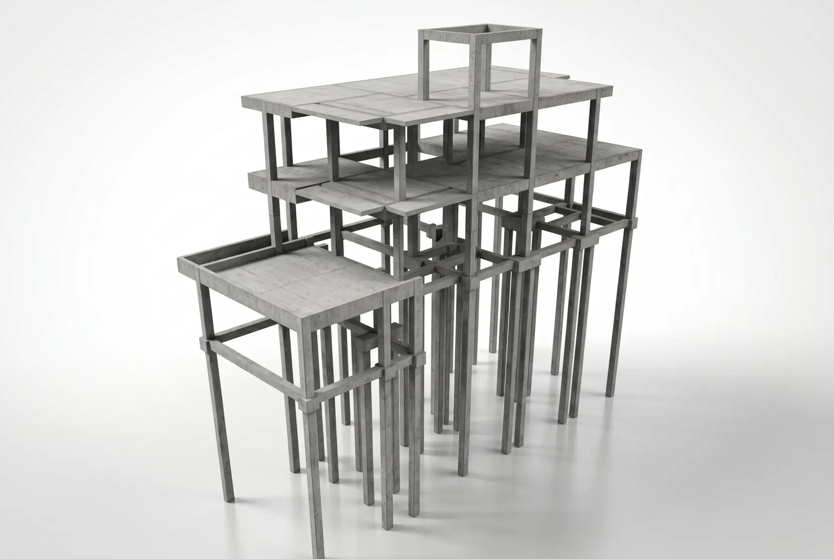 Modelo 3D de estrutura em concreto armado desenvolvido pela OBRAP Engenharia de Estruturas
