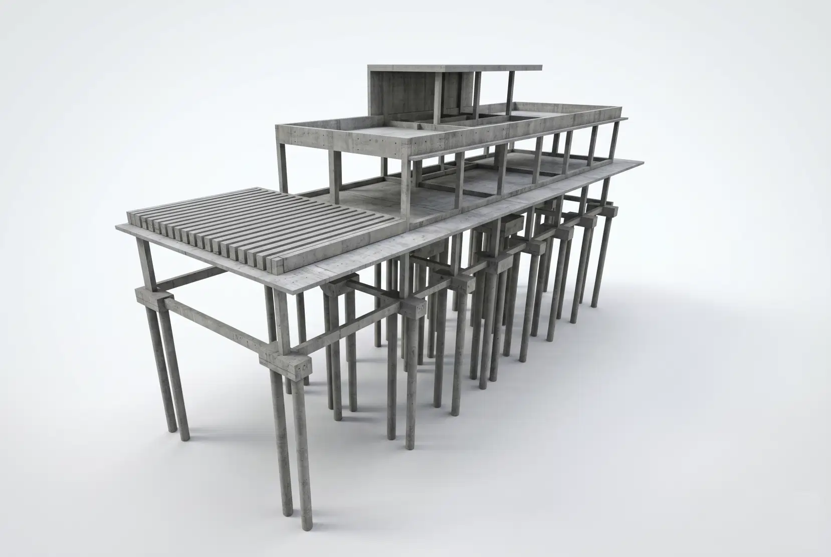 Modelo 3D de estrutura em concreto armado desenvolvido pela OBRAP Engenharia de Estruturas