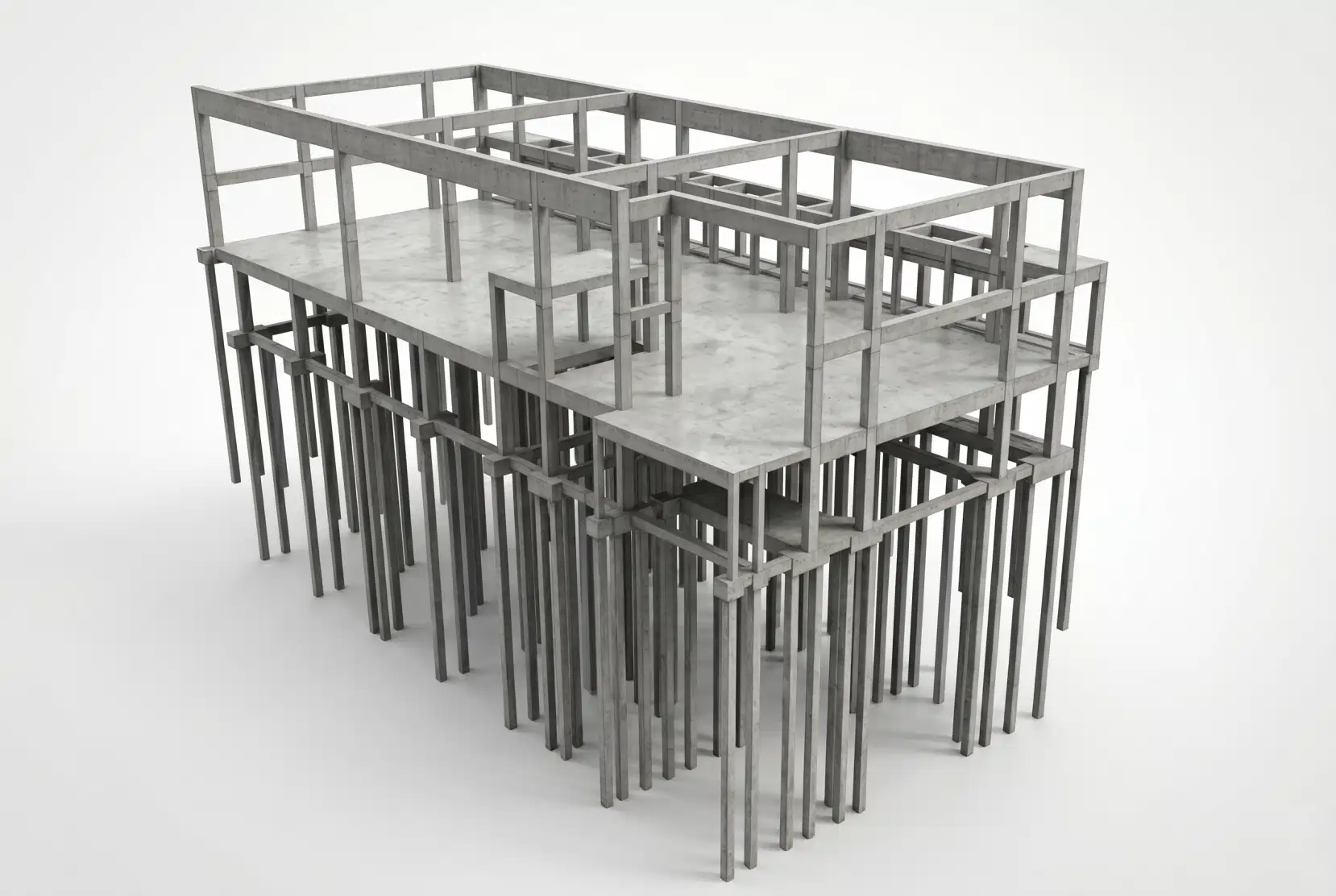 Modelo 3D de estrutura em concreto armado desenvolvido pela OBRAP Engenharia de Estruturas