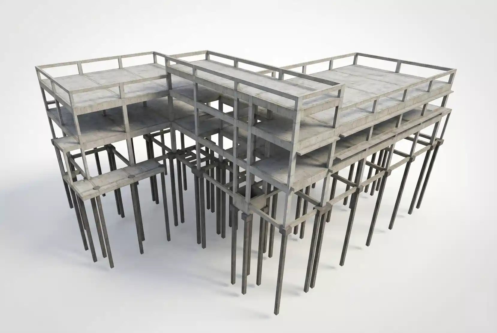 Modelo 3D de estrutura em concreto armado desenvolvido pela OBRAP Engenharia de Estruturas