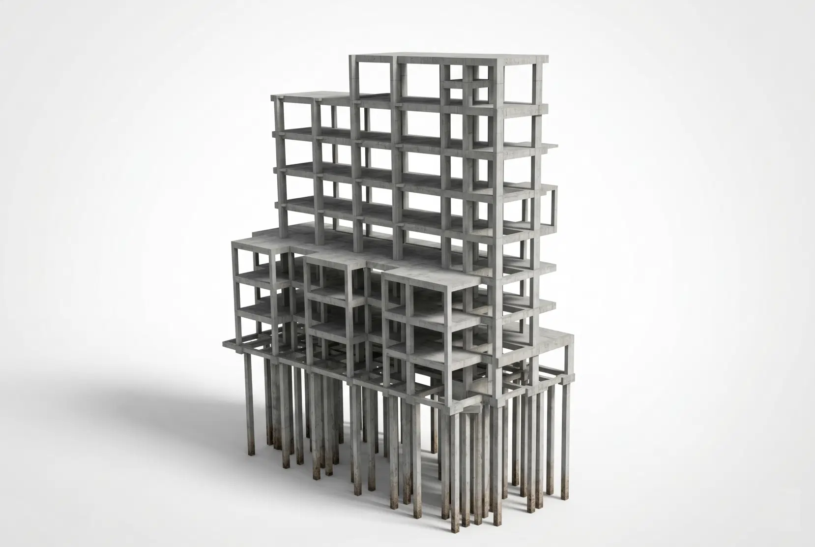 Modelo 3D de estrutura em concreto armado desenvolvido pela OBRAP Engenharia de Estruturas