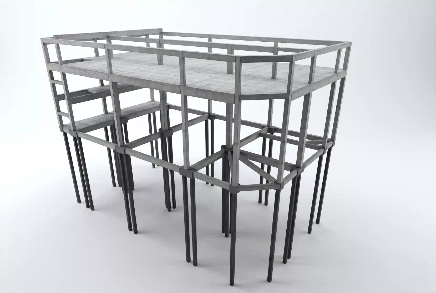 Modelo 3D de estrutura em concreto armado desenvolvido pela OBRAP Engenharia de Estruturas