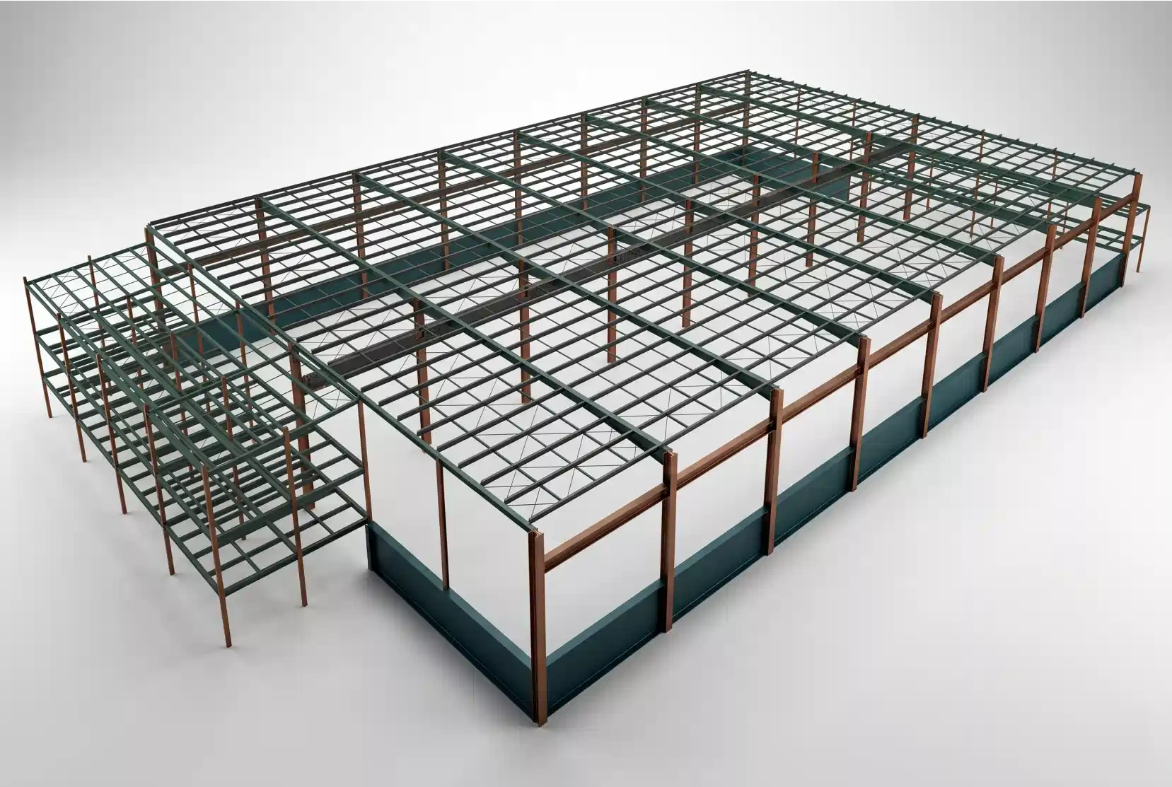 Modelo 3D de estrutura em concreto armado e metálica desenvolvido pela OBRAP Engenharia de Estruturas