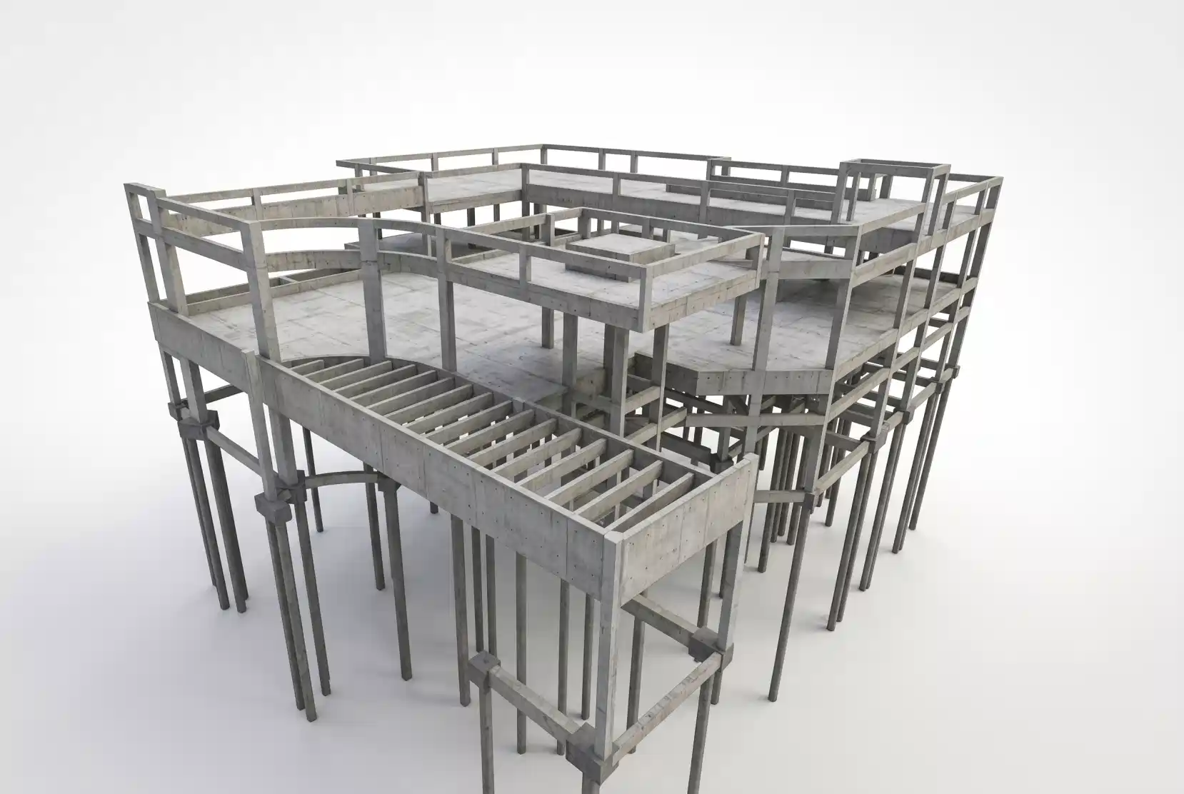 Modelo 3D de estrutura em concreto armado e metálica desenvolvido pela OBRAP Engenharia de Estruturas