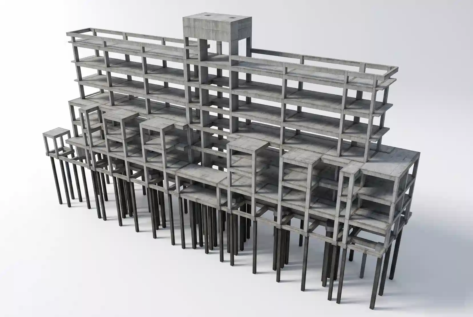 Modelo 3D de estrutura em concreto armado desenvolvido pela OBRAP Engenharia de Estruturas