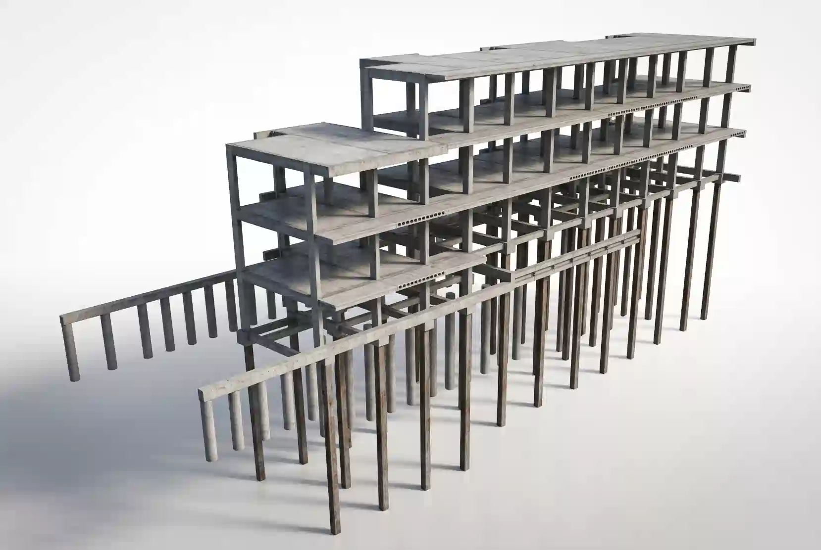 Modelo 3D de estrutura em concreto armado e metálica desenvolvido pela OBRAP Engenharia de Estruturas