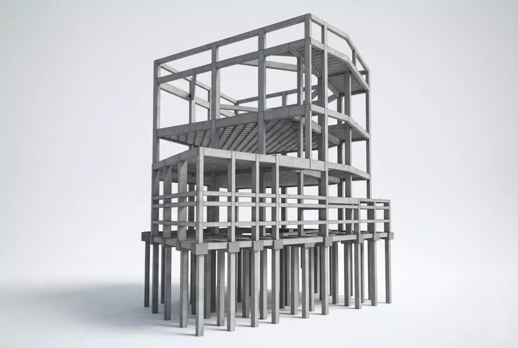 Modelo 3D de estrutura em concreto armado e metálica desenvolvido pela OBRAP Engenharia de Estruturas