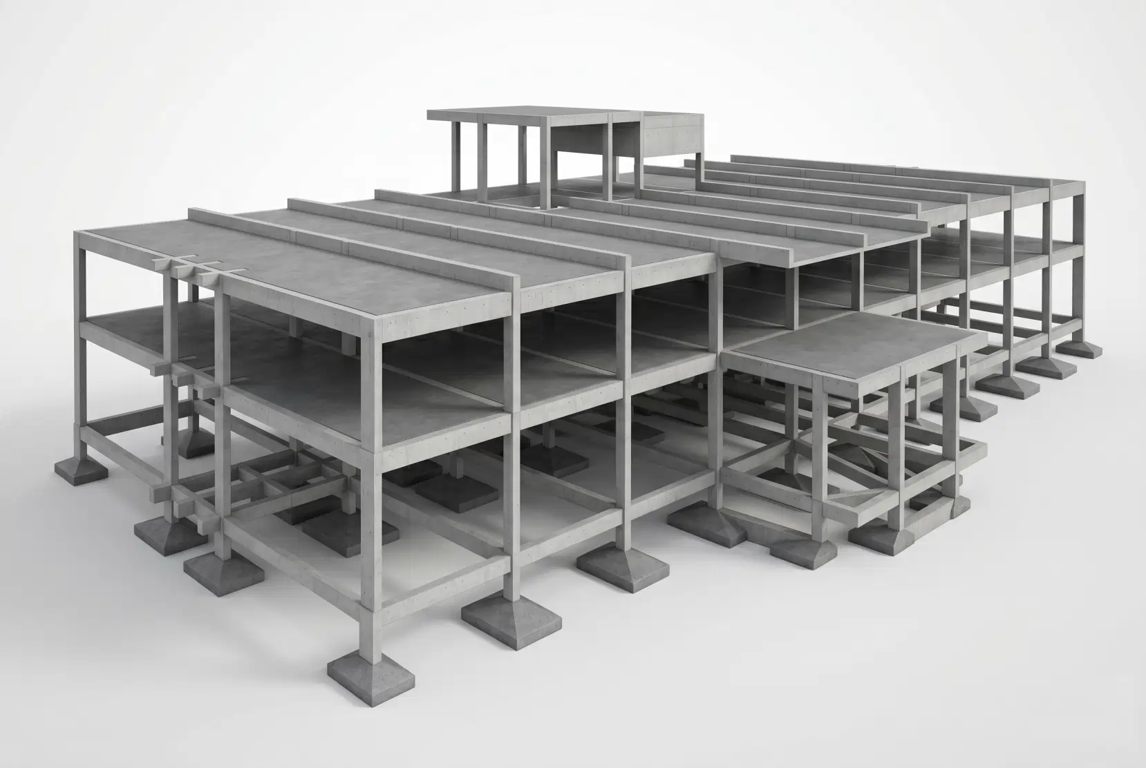Modelo 3D de estrutura em concreto armado desenvolvido pela OBRAP Engenharia de Estruturas