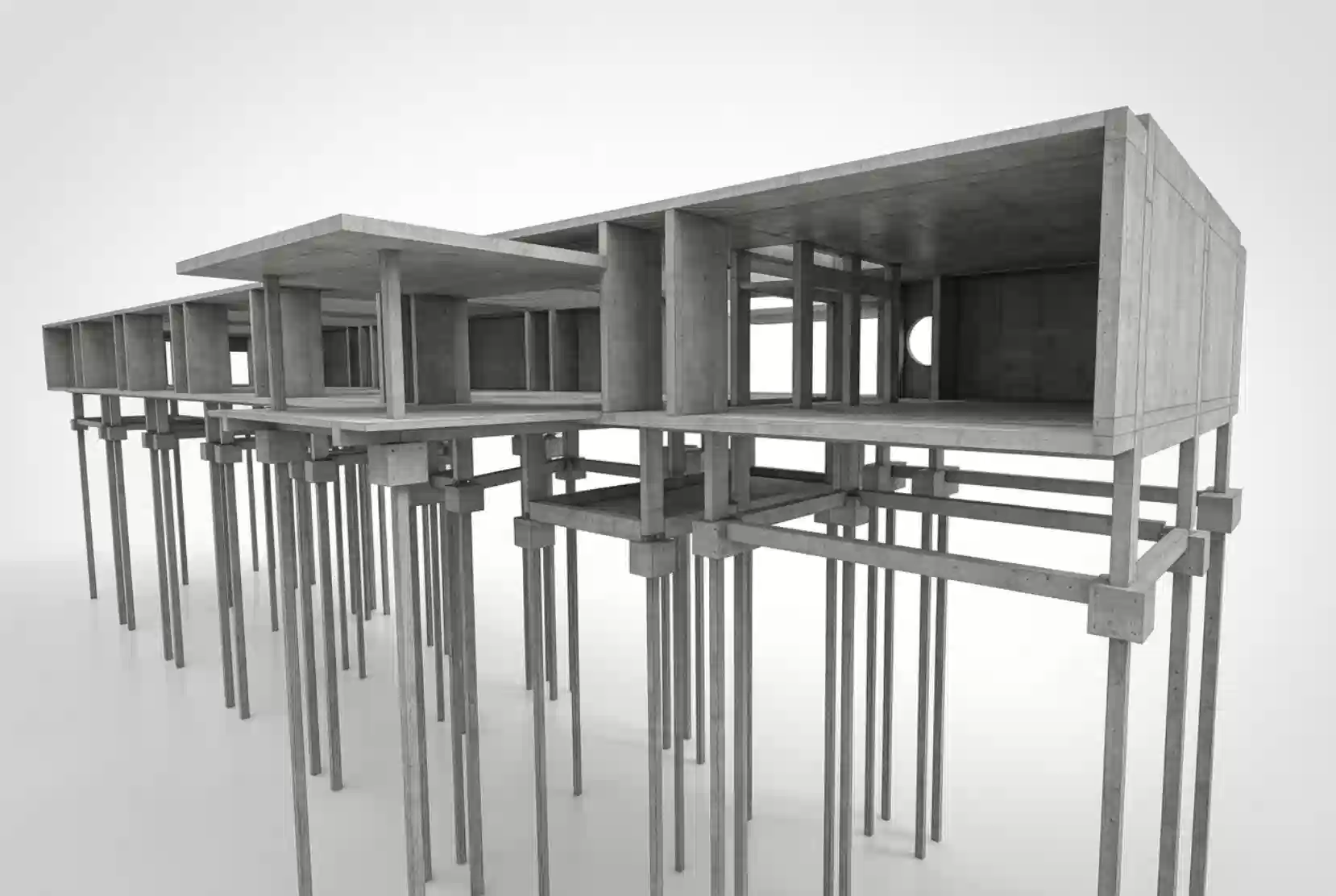 Modelo 3D de estrutura em concreto armado desenvolvido pela OBRAP Engenharia de Estruturas