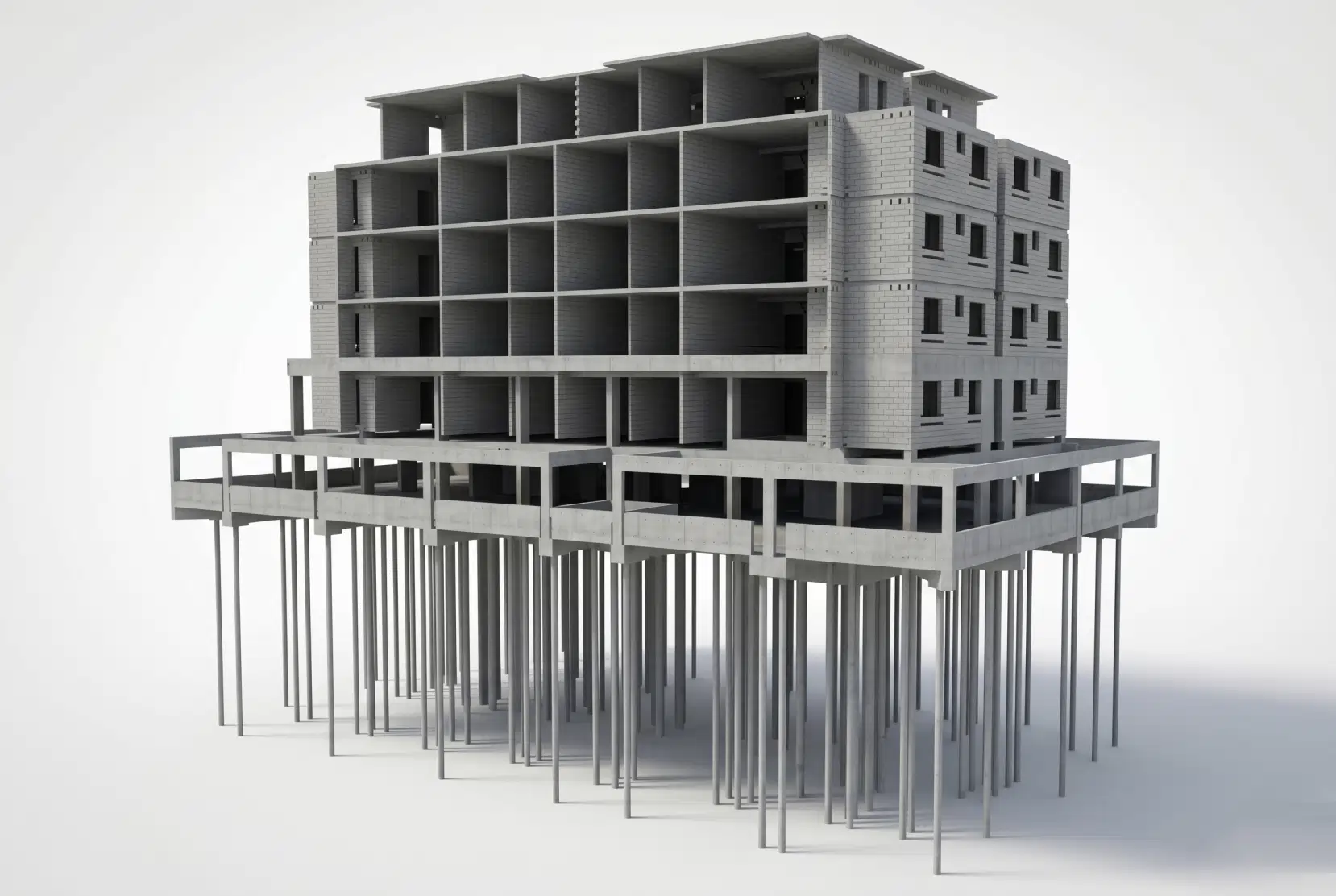 Modelo 3D de estrutura concreto e alevanaria desenvolvido pela OBRAP Engenharia de Estruturas