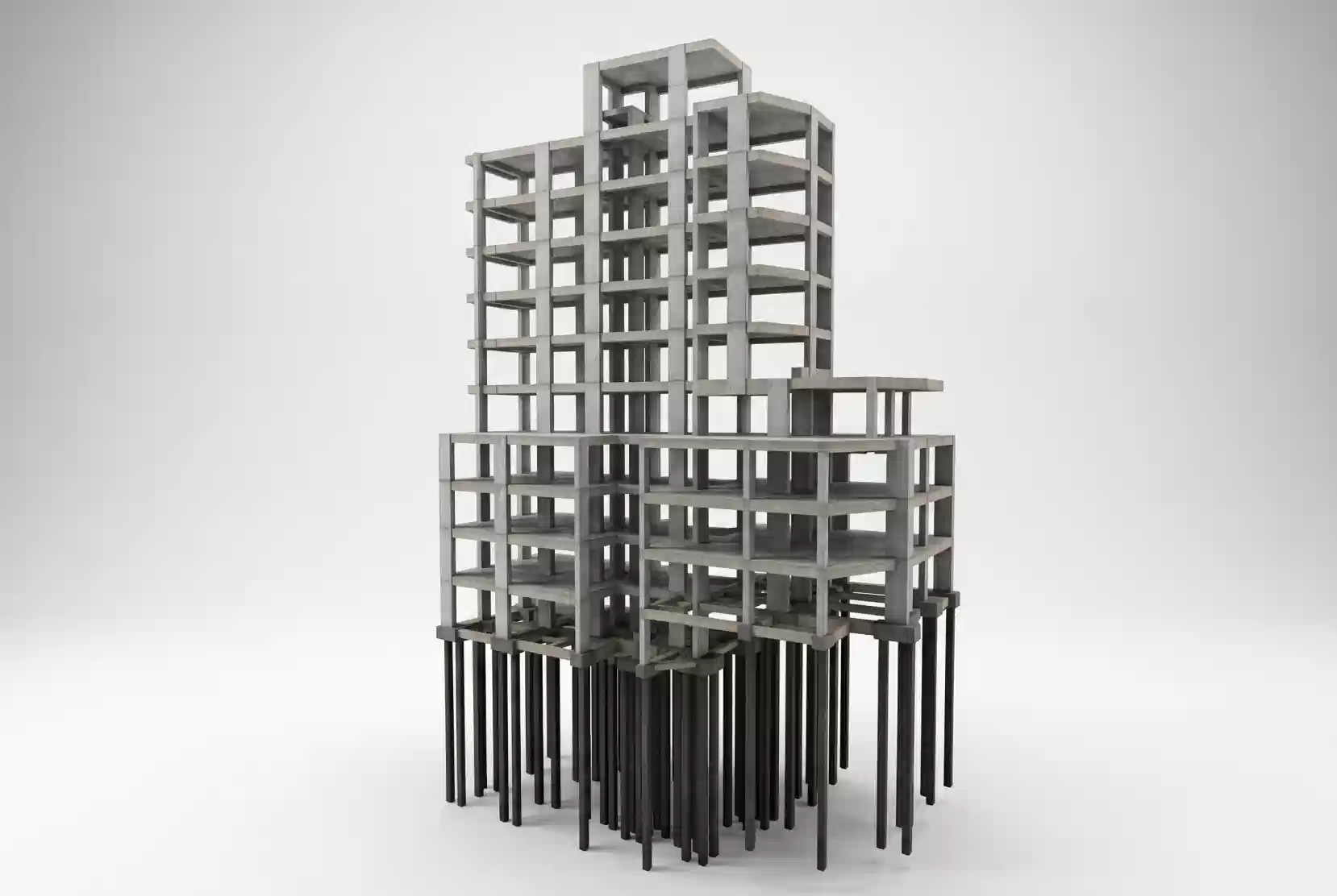 Modelo 3D de estrutura em concreto armado desenvolvido pela OBRAP Engenharia de Estruturas