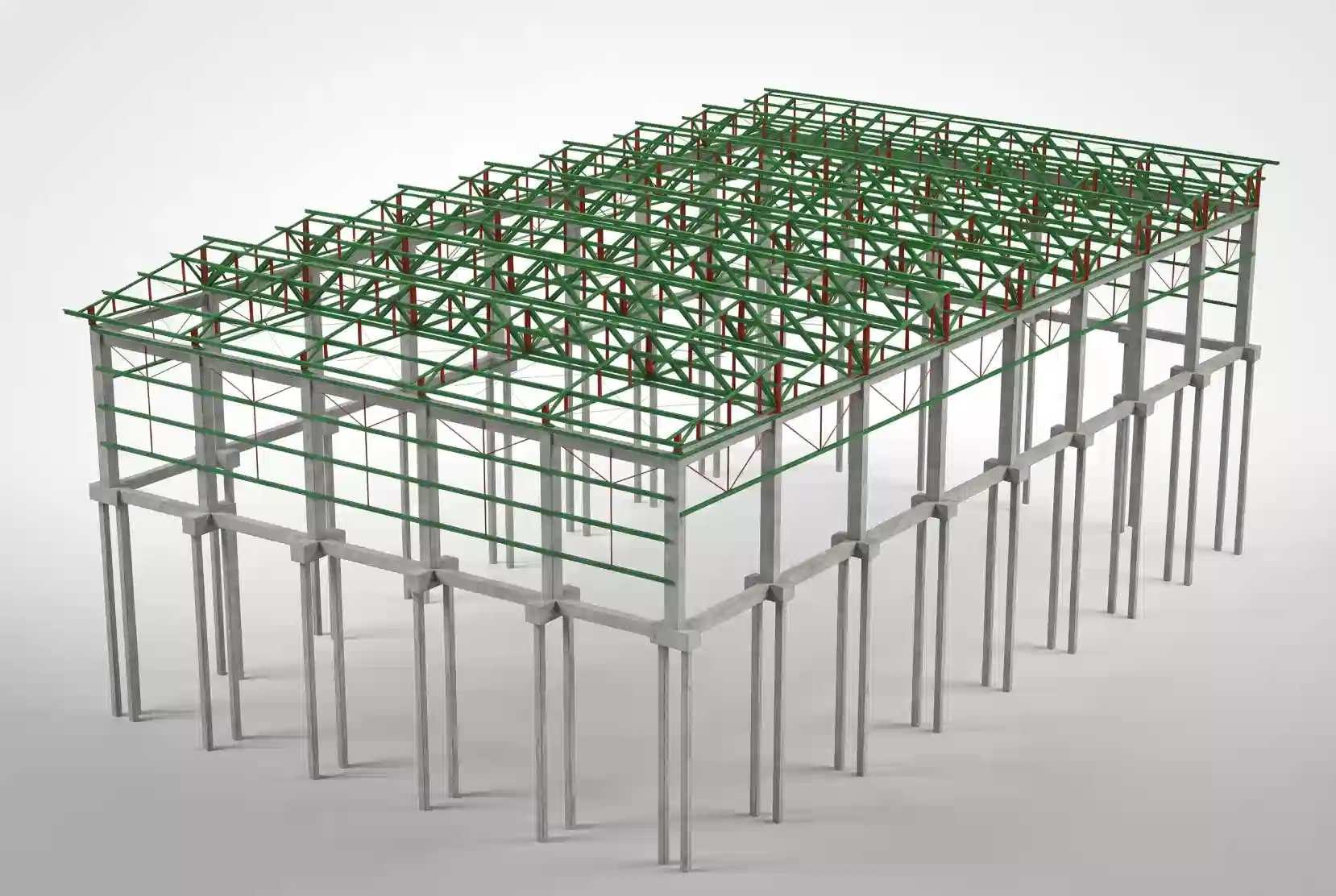 Modelo 3D de estrutura em concreto armado e metálica desenvolvido pela OBRAP Engenharia de Estruturas