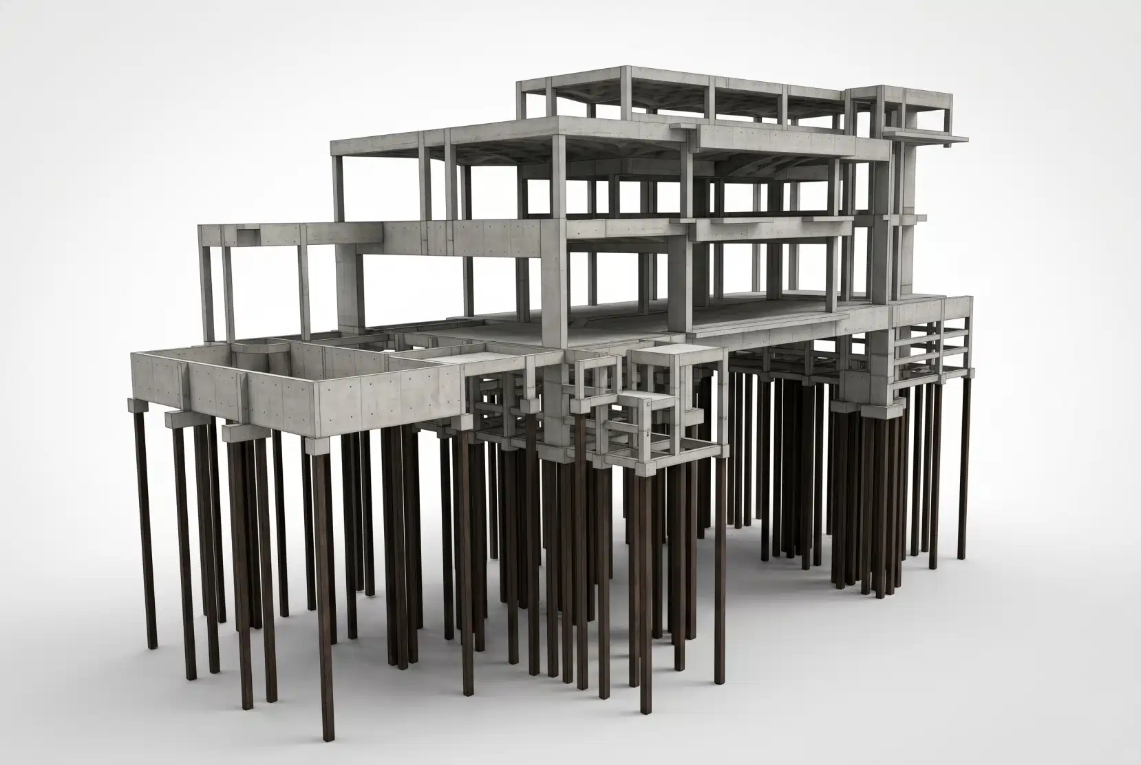 Modelo 3D de estrutura em concreto armado desenvolvido pela OBRAP Engenharia de Estruturas