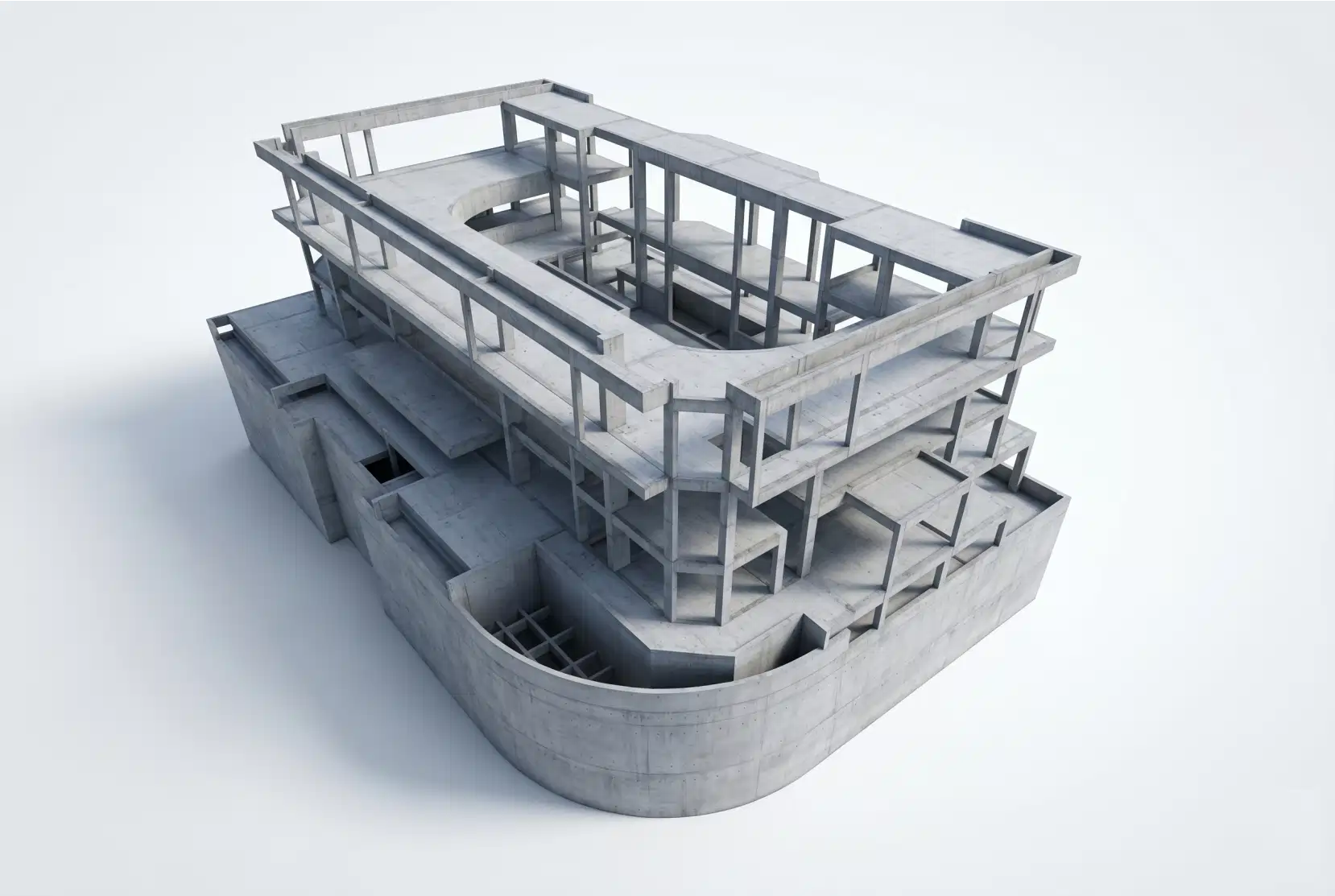 Modelo 3D de estrutura em concreto armado desenvolvido pela OBRAP Engenharia de Estruturas